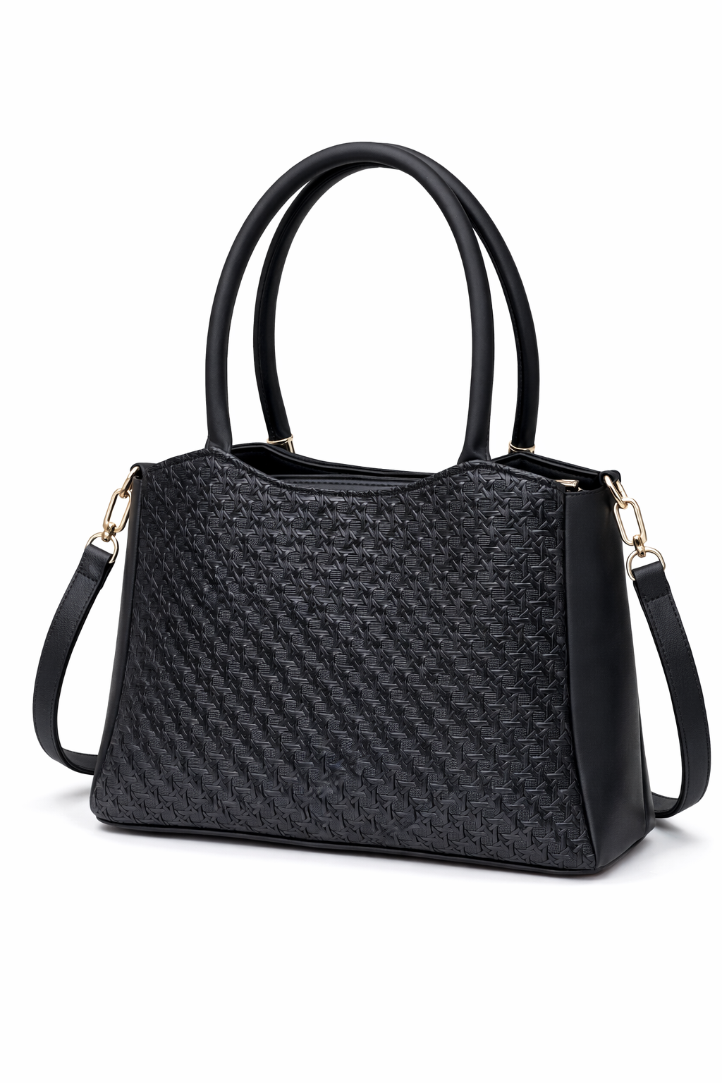 Elegant Jatt Black Designer Handbag with Gold Hardware & Pom-Pom Charm