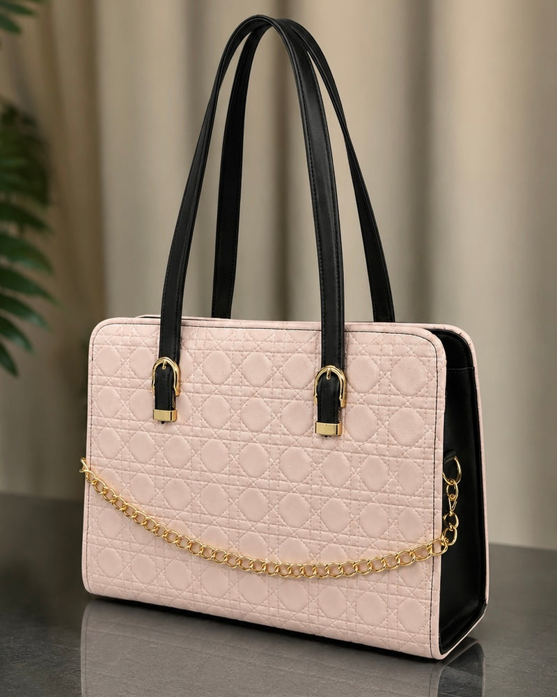 Majestic Chain Tote - Pink & Black