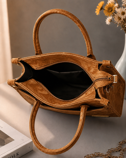 Sabaé Luxe Marble HandBag – Camel Brown