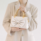 Elegant White Bow Handbag with Gold Accents – Perfect for Every Occasion