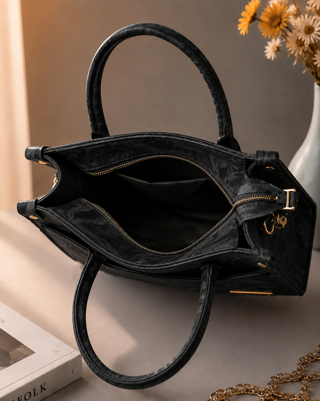 Sabaé Luxe Marble HandBag – Black