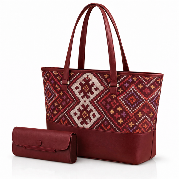 Elegant Two-Piece Canvas Shoulder Bag Set with Long Handles and Matching Pouch