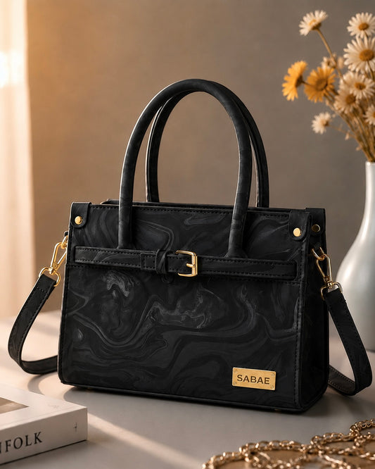 Sabaé Luxe Marble HandBag – Black