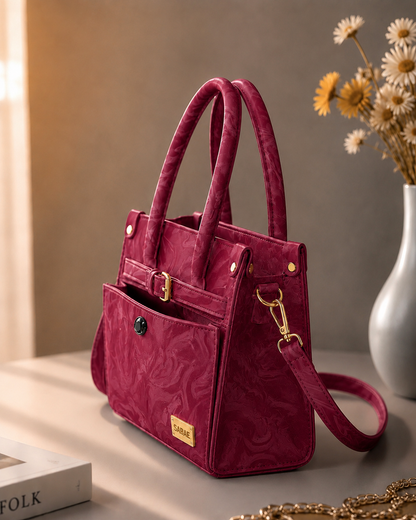 Sabaé Luxe Marble HandBag – Maroon