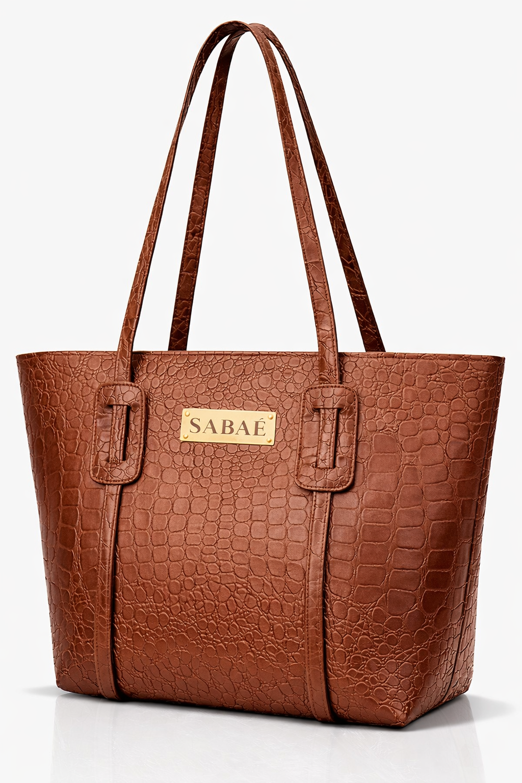 Elegant Croc-Embossed Tote Bag with Gold Logo Accent