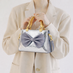Elegant Silver Bow Handbag with Gold Accents – Perfect for Every Occasion