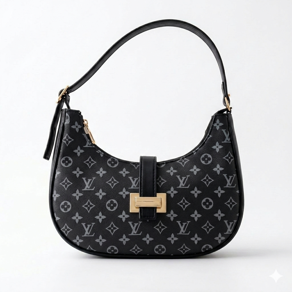 Chic Moon-Shaped Shoulder Bag with Adjustable Handles and Elegant Closure