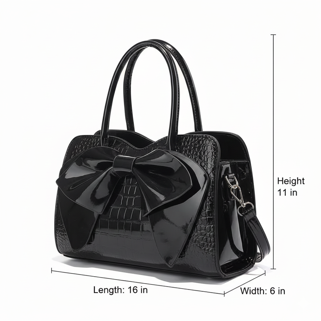 Luxury Crocodile Texture Handbag with Oversized Designer Bow