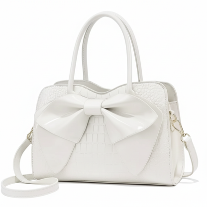 Luxury Crocodile Texture Handbag with Oversized Designer Bow