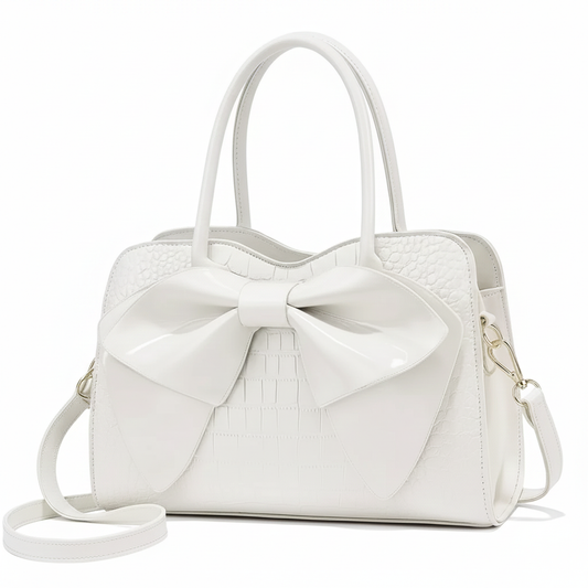 Luxury Crocodile Texture Handbag with Oversized Designer Bow