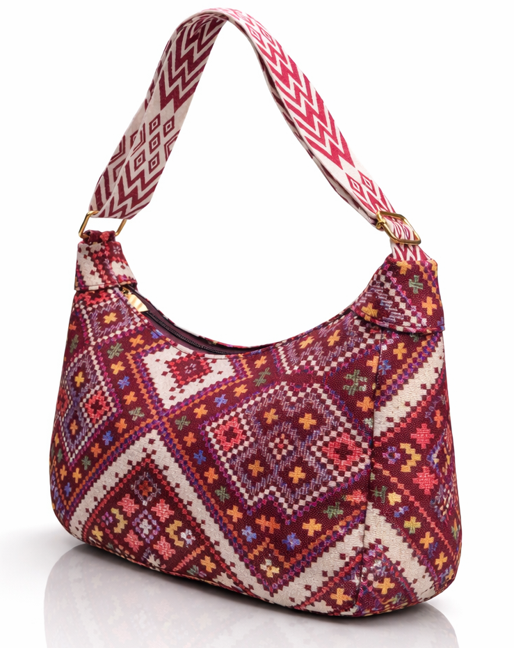 Stylish Trendy Ethnic Print Canvas Shoulder Bag with Adjustable Strap