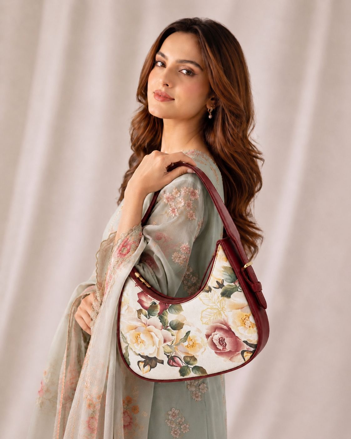 Luna Rosewood Bloom – Maroon & Ivory Floral