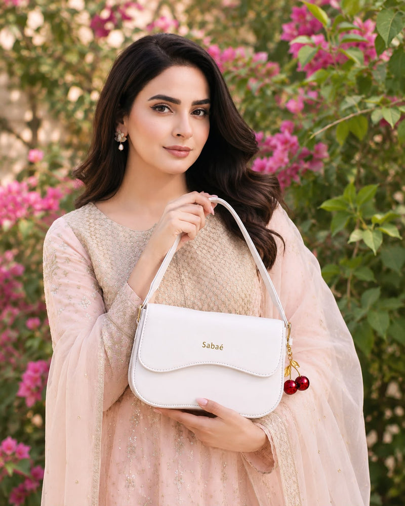 Cherry Charm Crossbody Bag – White