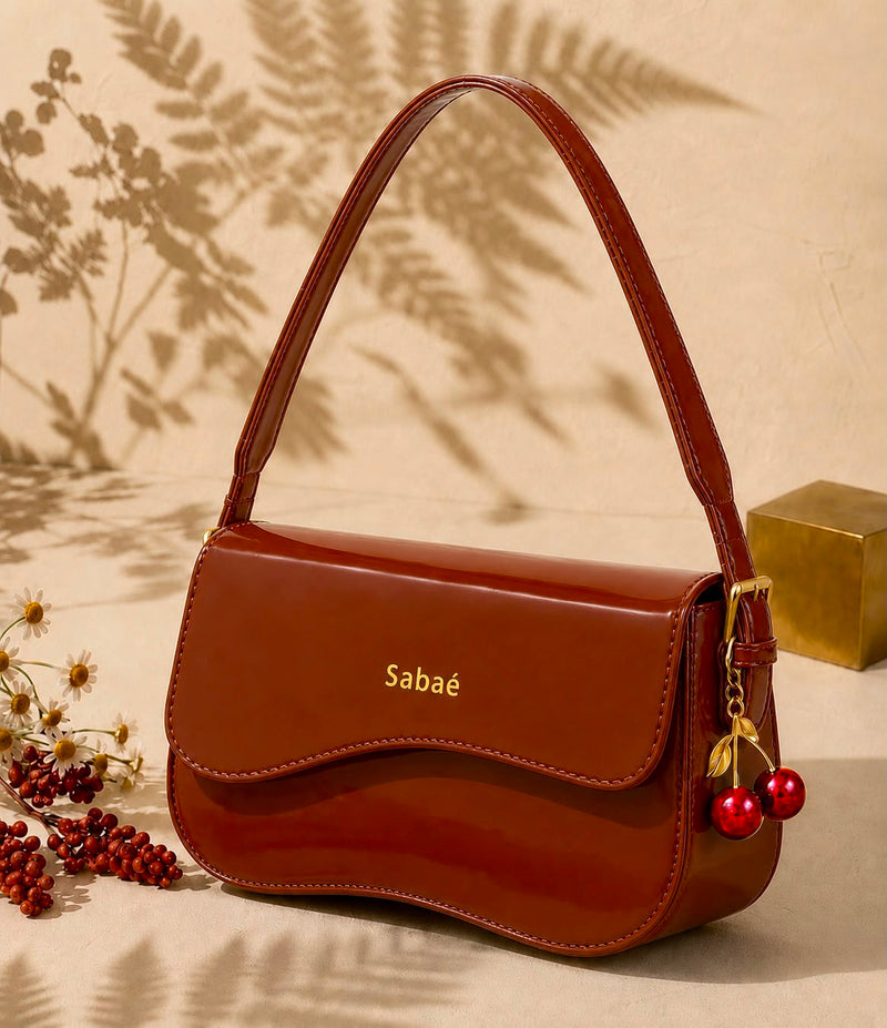 Cherry Charm Crossbody Bag – Brown