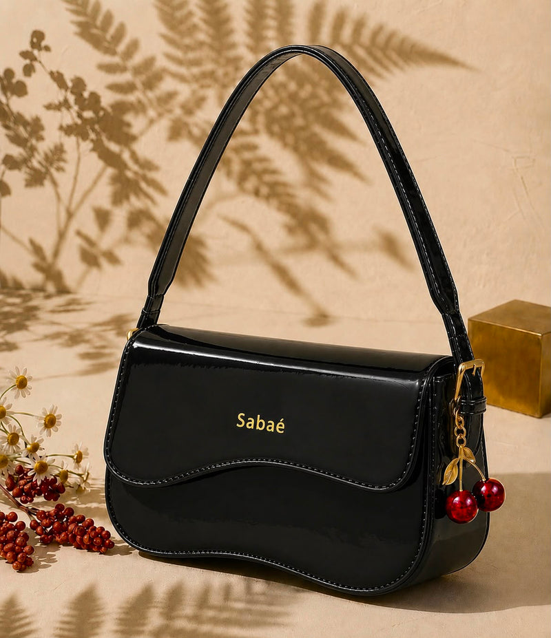 Cherry Charm Crossbody Bag – Black