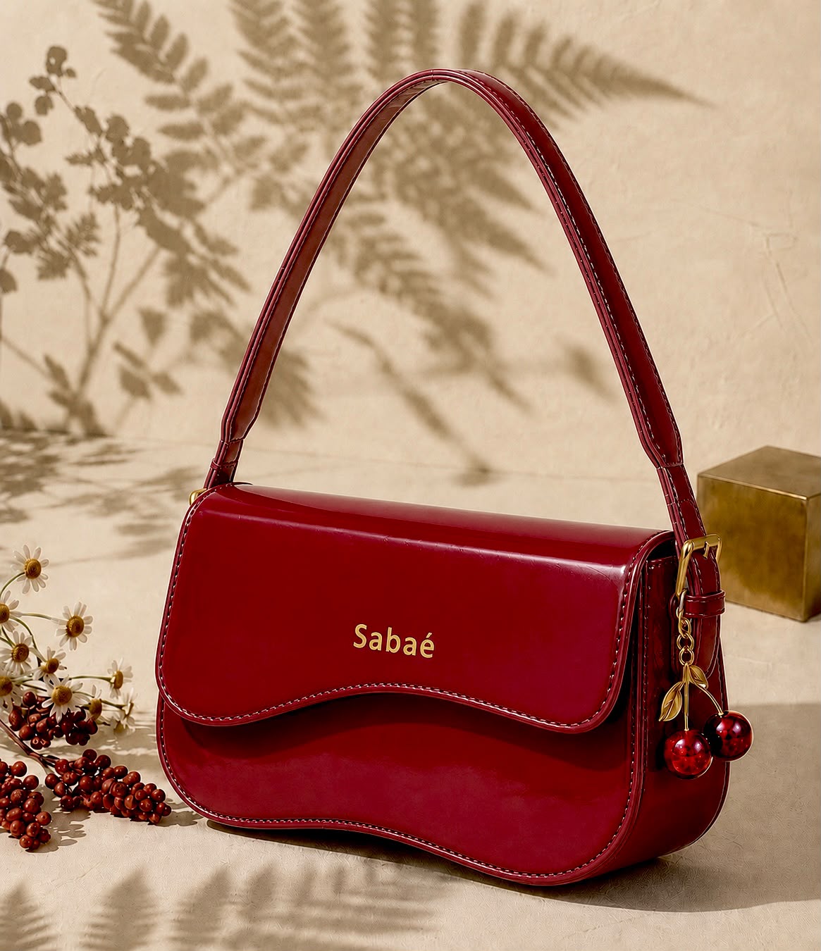 Cherry Charm Crossbody Bag – Maroon