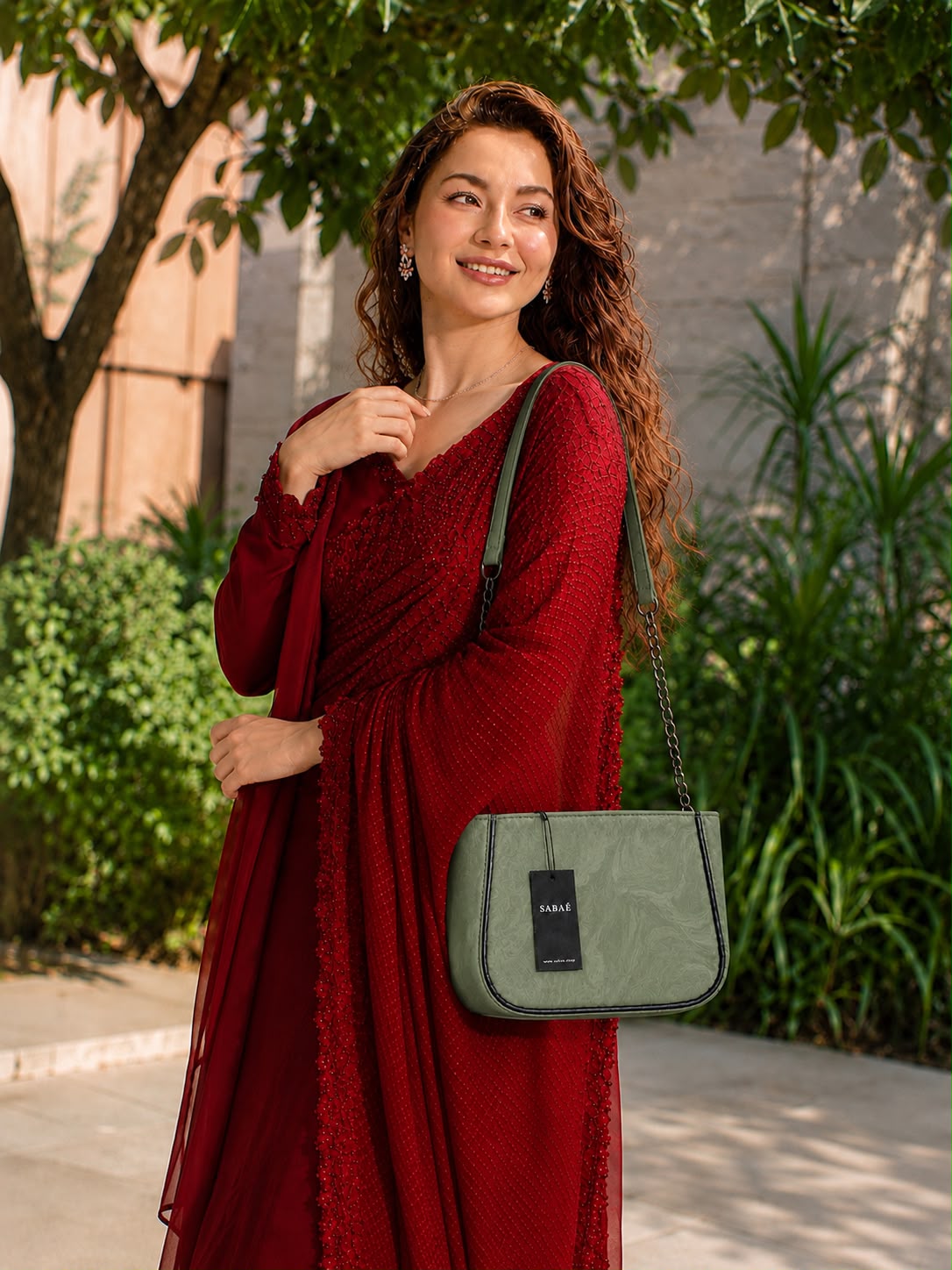 Sabaé Marble Charm Crossbody Bag – Sage Green