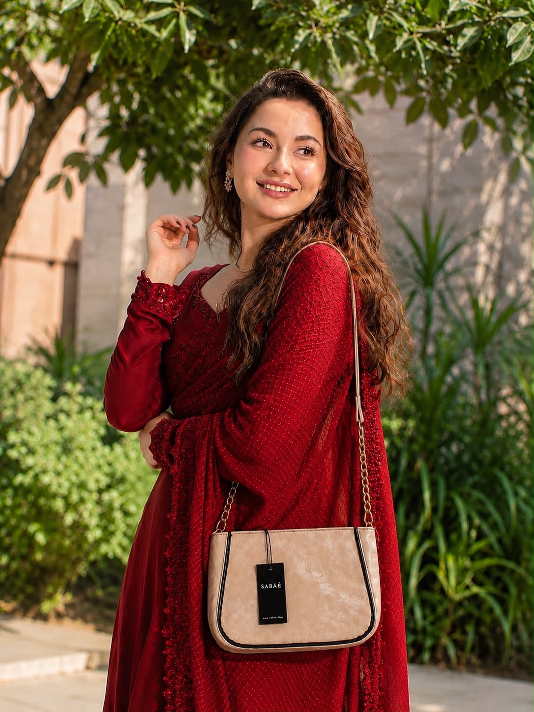 Sabaé Marble Charm Crossbody Bag – Beige
