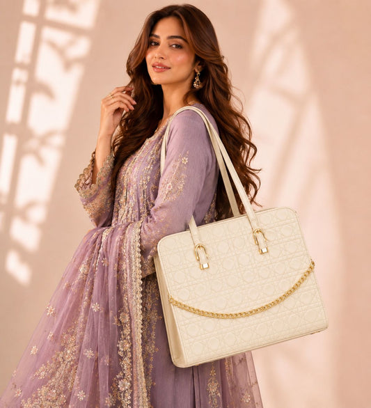 Majestic Chain Tote - Ivory Off-White