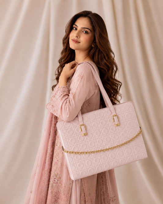 Majestic Chain Tote - Pastel Rose Pink