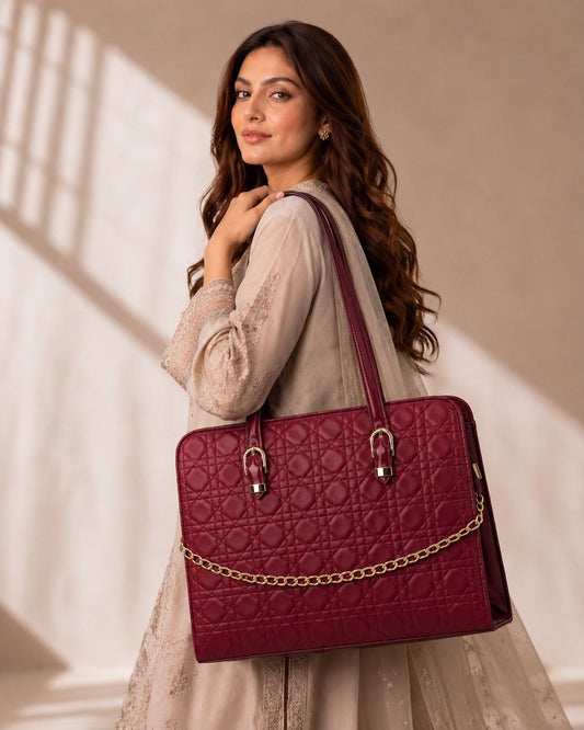 Majestic Chain Tote - Deep Maroon / Burgundy
