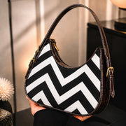 Moon Arc Bag – Black White Zigzag with Brown