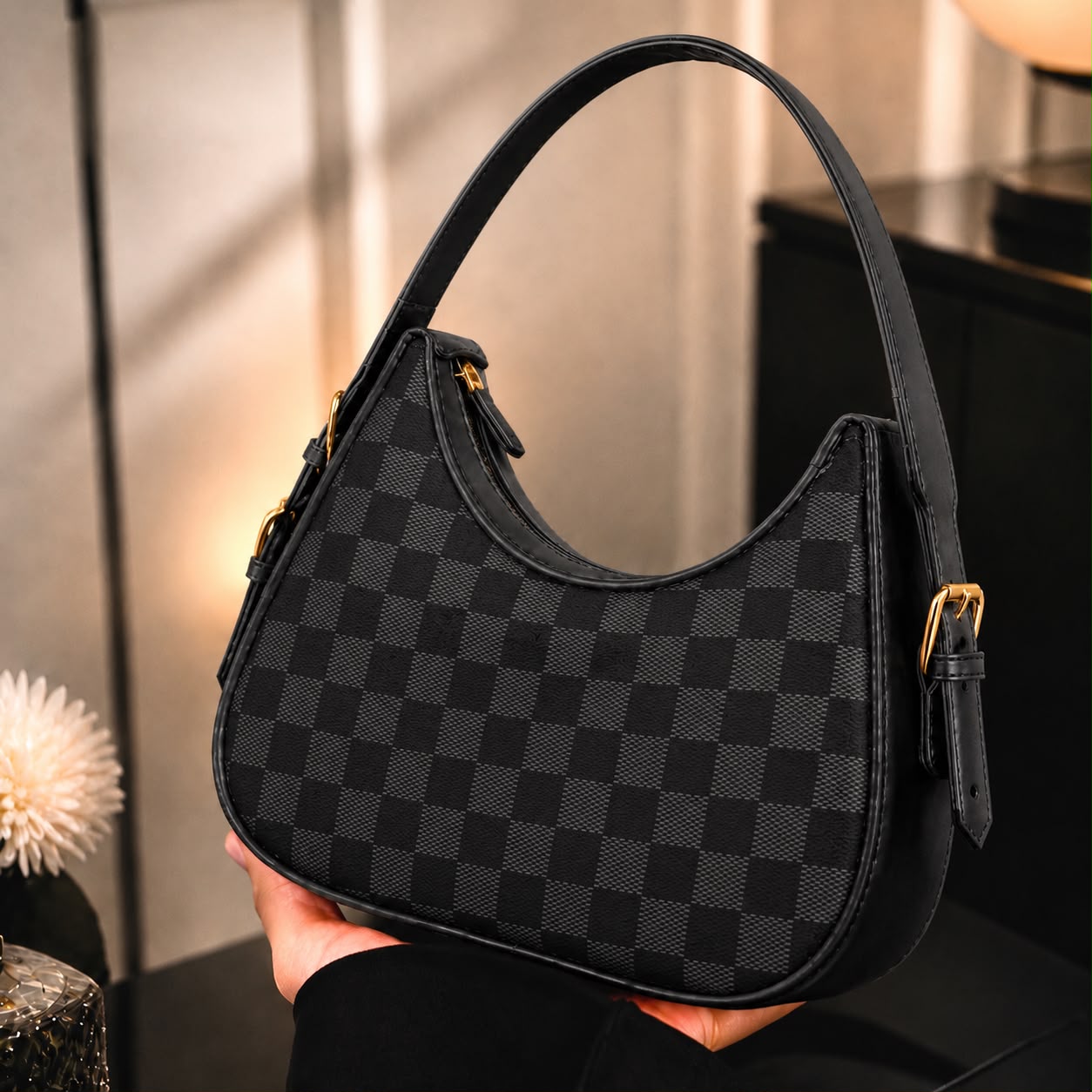 Moon Arc Bag – Black White Zigzag