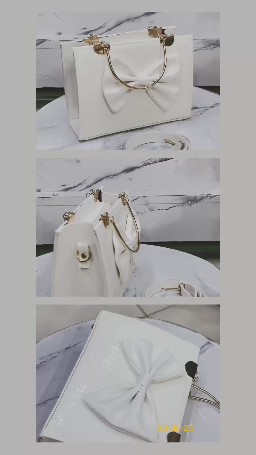 Elegant Silver Bow Handbag with Gold Accents – Perfect for Every Occasion