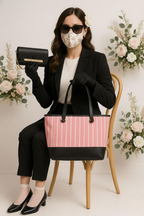 Stylish Pink Striped  Tote and Elegant Black Chain Bag Set